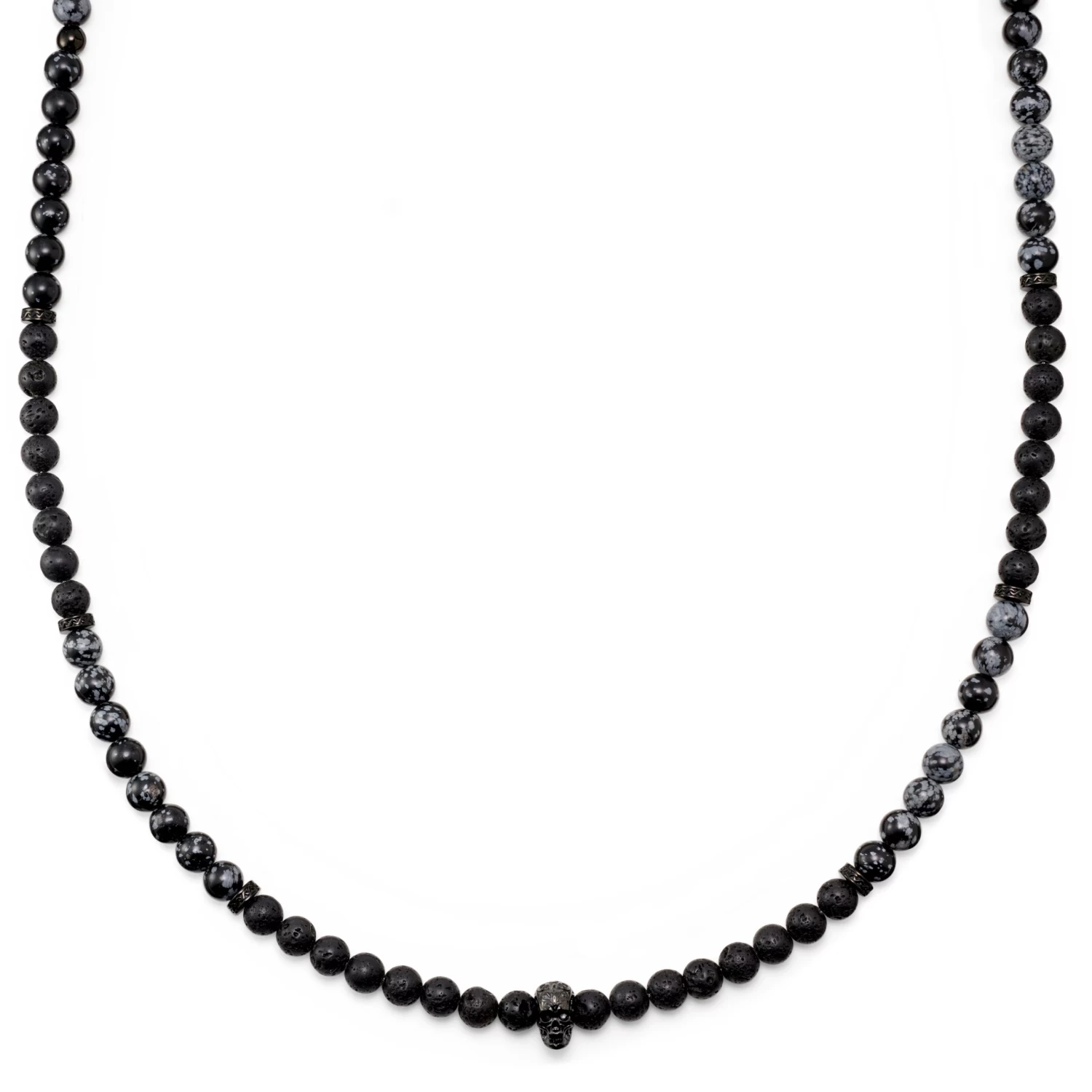 Rico | Black Lava & Snowflake Obsidian Skull Necklace