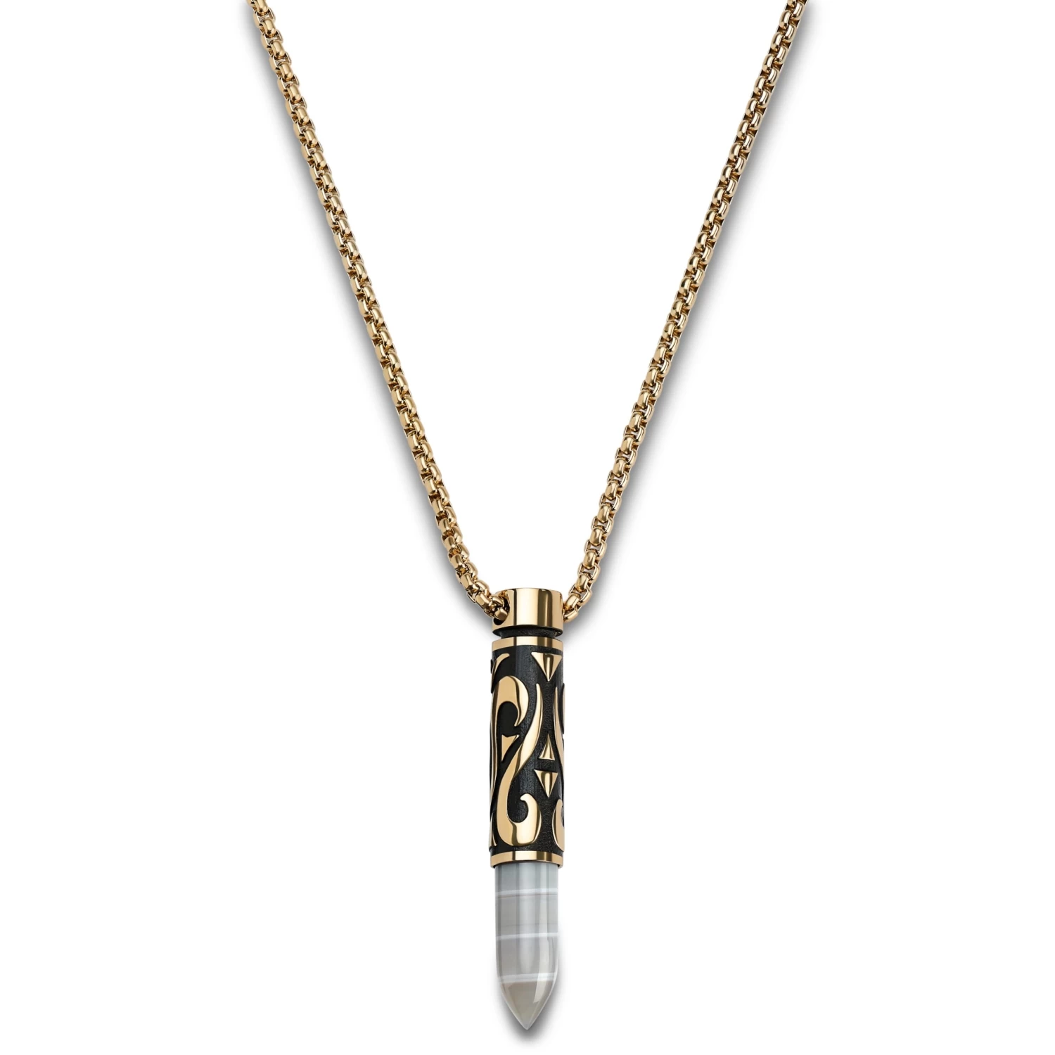 Rico | Gold-tone Stainless Steel & Botswana Agate Bullet Necklace - Image 2