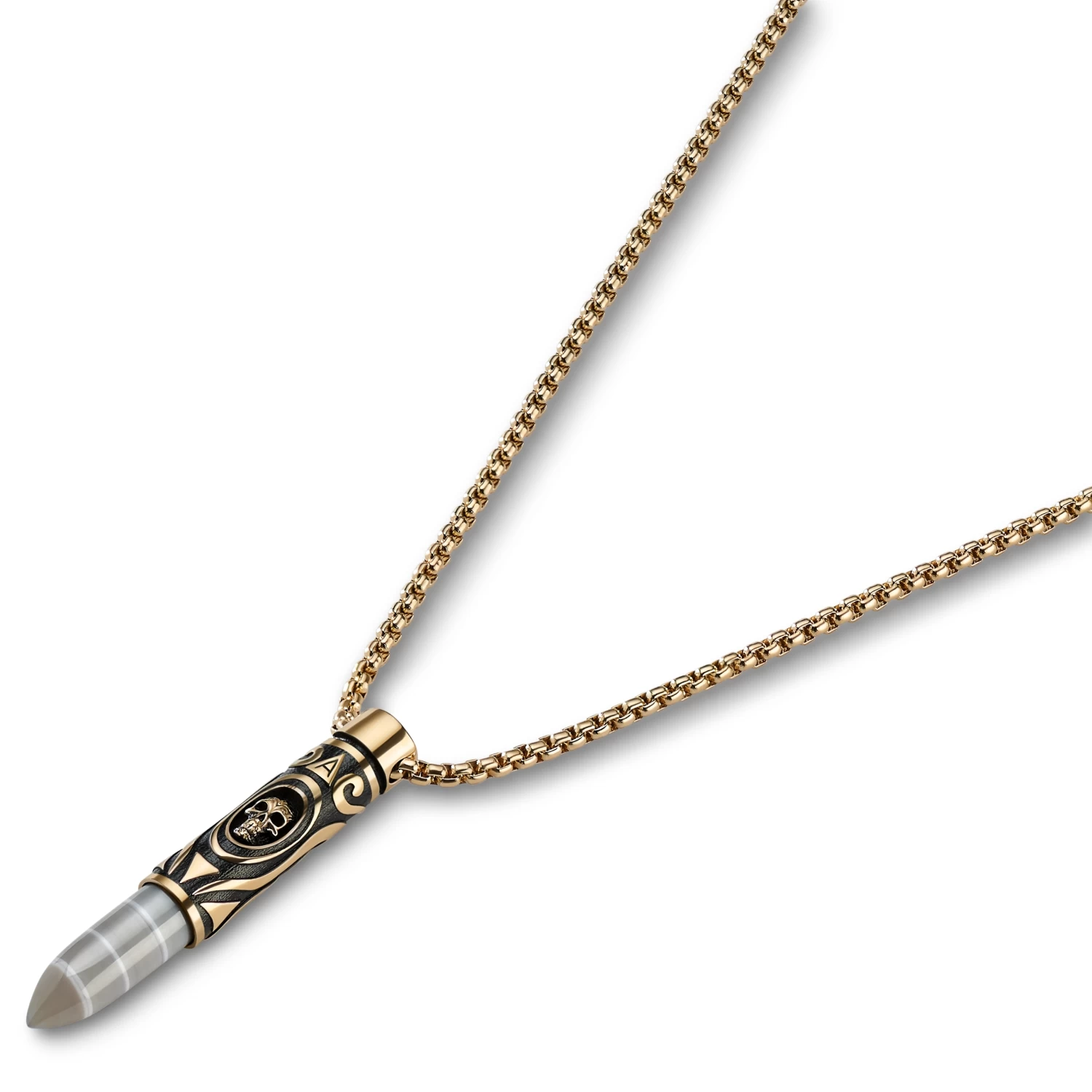 Rico | Gold-tone Stainless Steel & Botswana Agate Bullet Necklace - Image 3