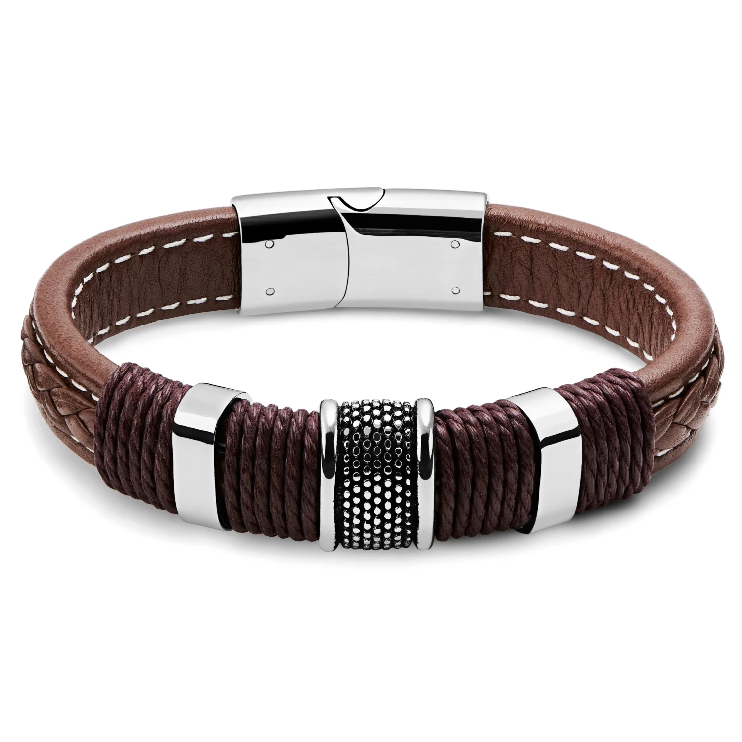 Icon | Brown Leather And Stainless Steel Bracelet