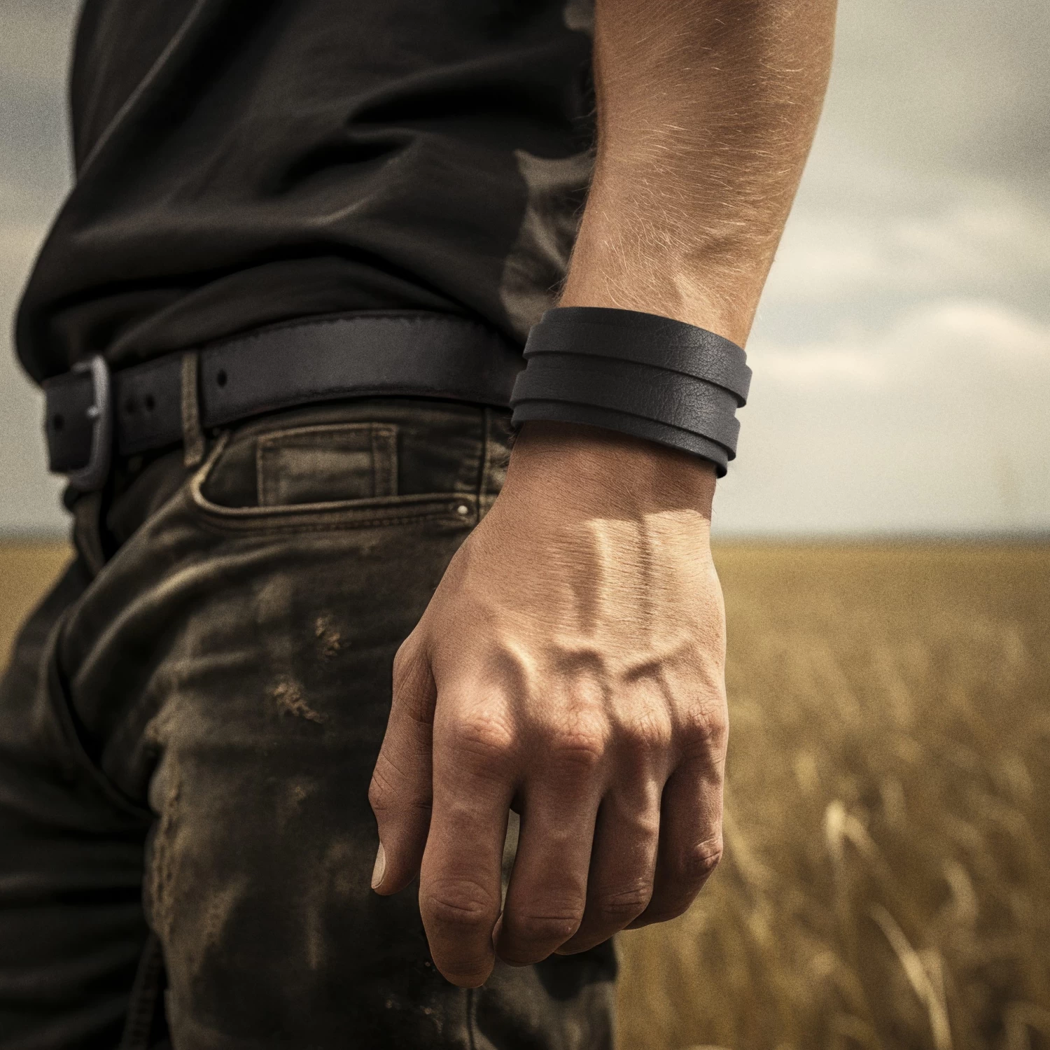 Gladius | Chunky Black Full Grain Buffalo Leather Bracelet - Image 2