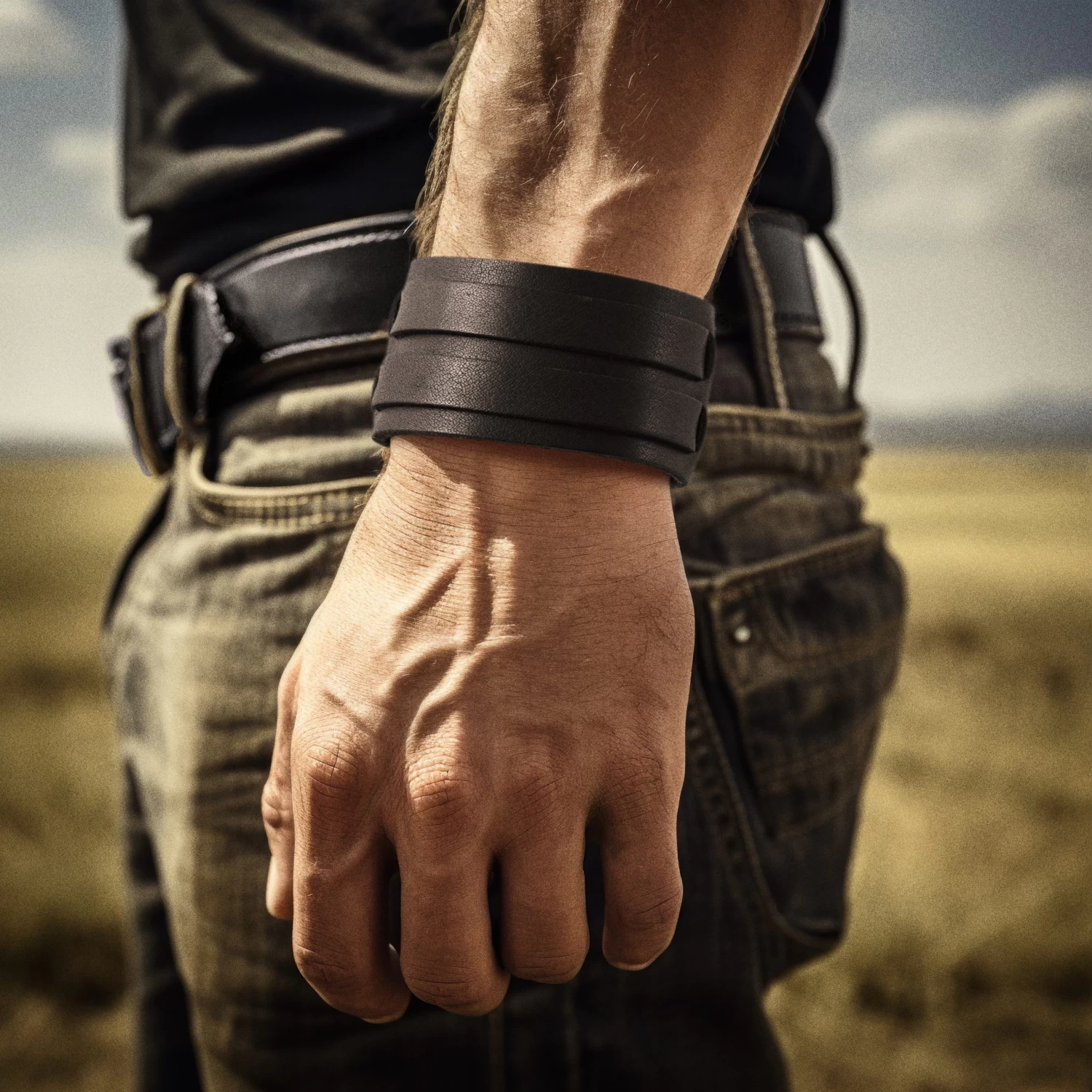 Gladius | Black Full Grain Buffalo Leather Buckle Bracelet - Image 2