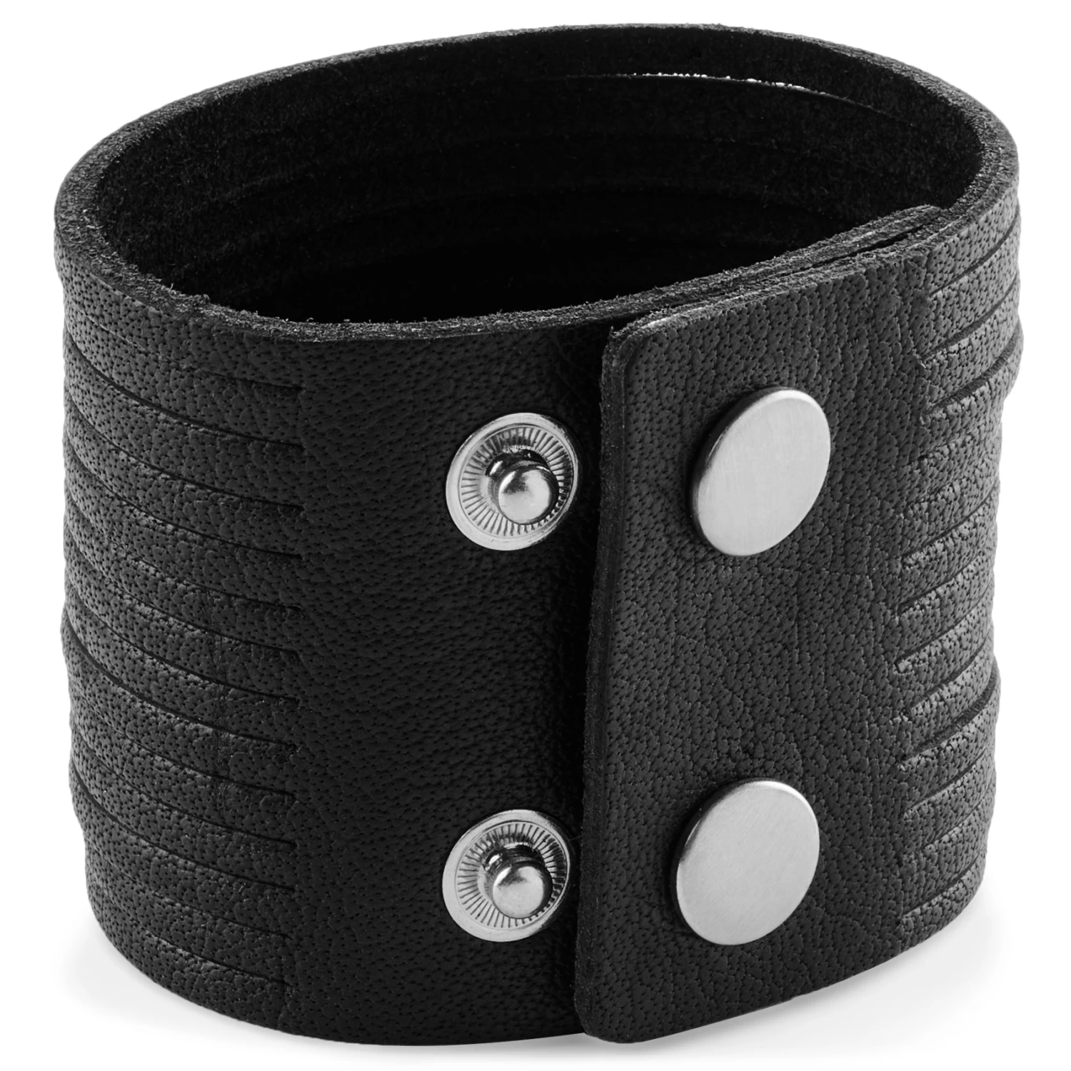 Gladius | Black Cut Full Grain Buffalo Leather Bracelet - Image 4