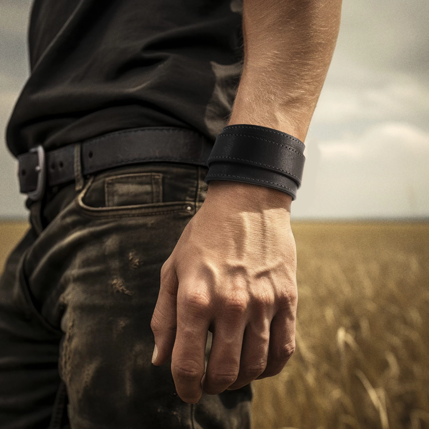 Gladius | Black Full Grain Buffalo Leather Pin Bracelet - Image 2