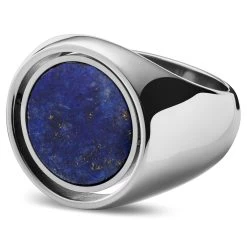 Makt | Rotating Silver-Tone Stainless Steel And Lapis Lazuli Signet Ring