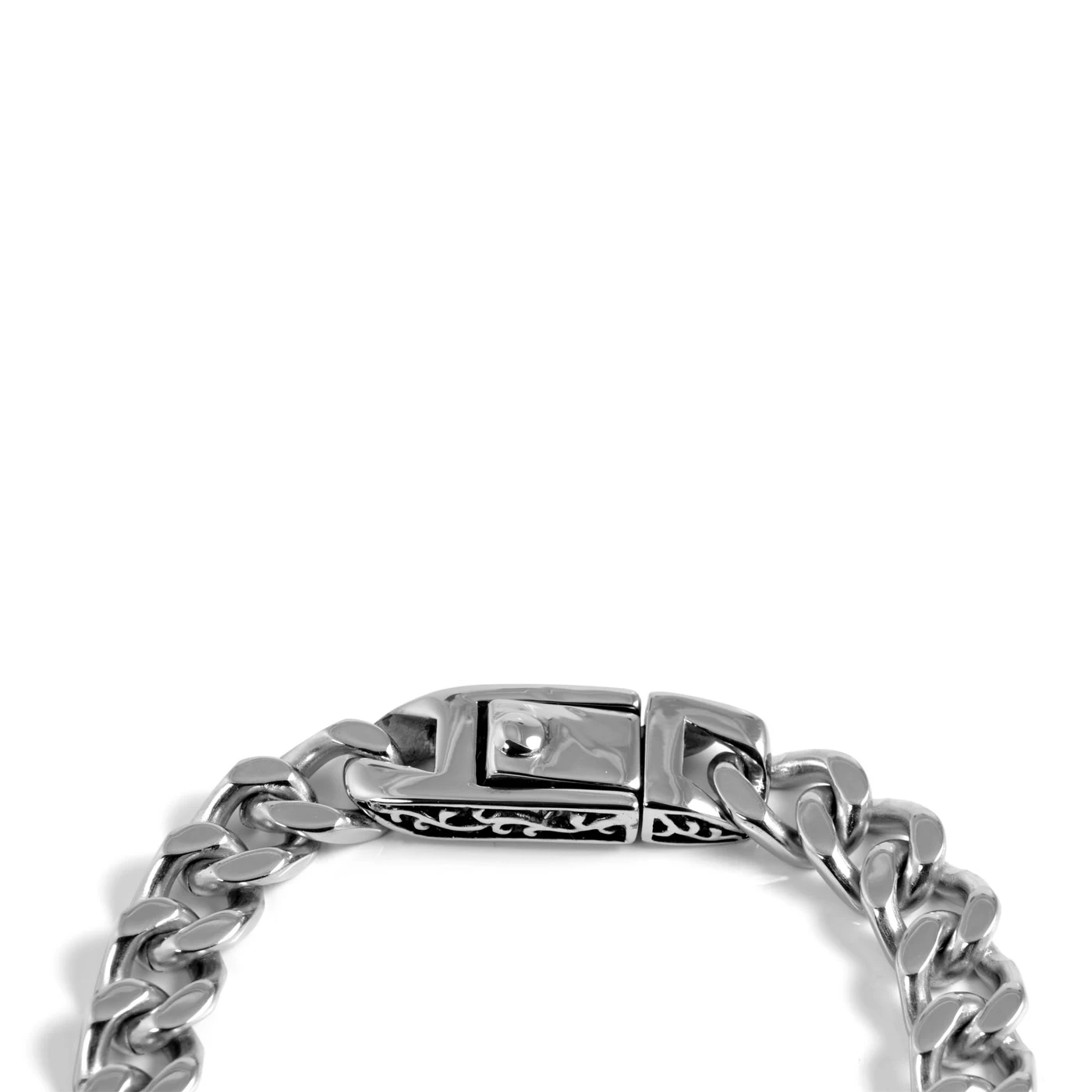 Solid Silver-Tone Stainless Steel Curb Chain Bracelet - Image 3