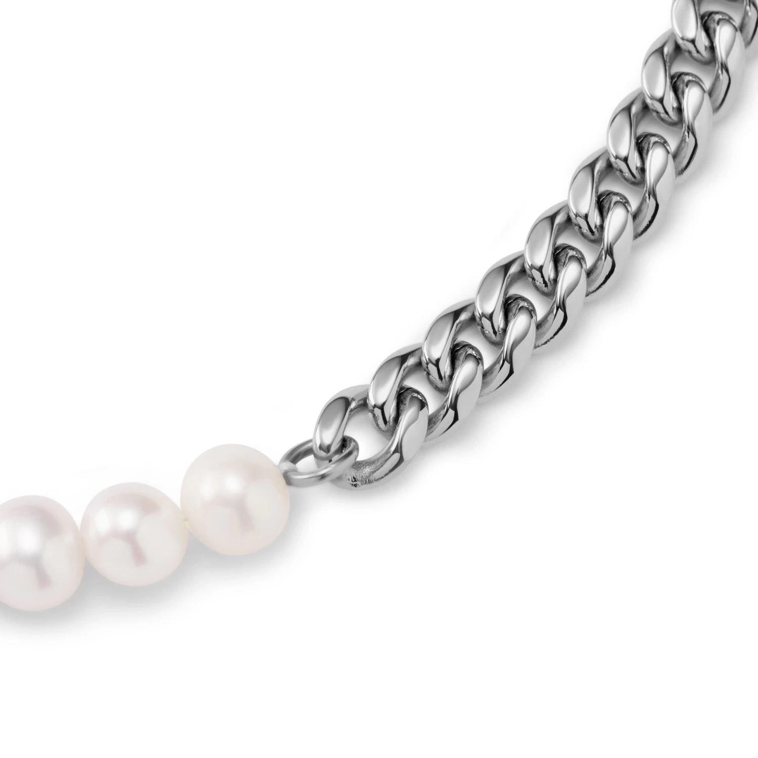 Ocata | Silver-Tone Curb Chain & Pearl Necklace - Image 2