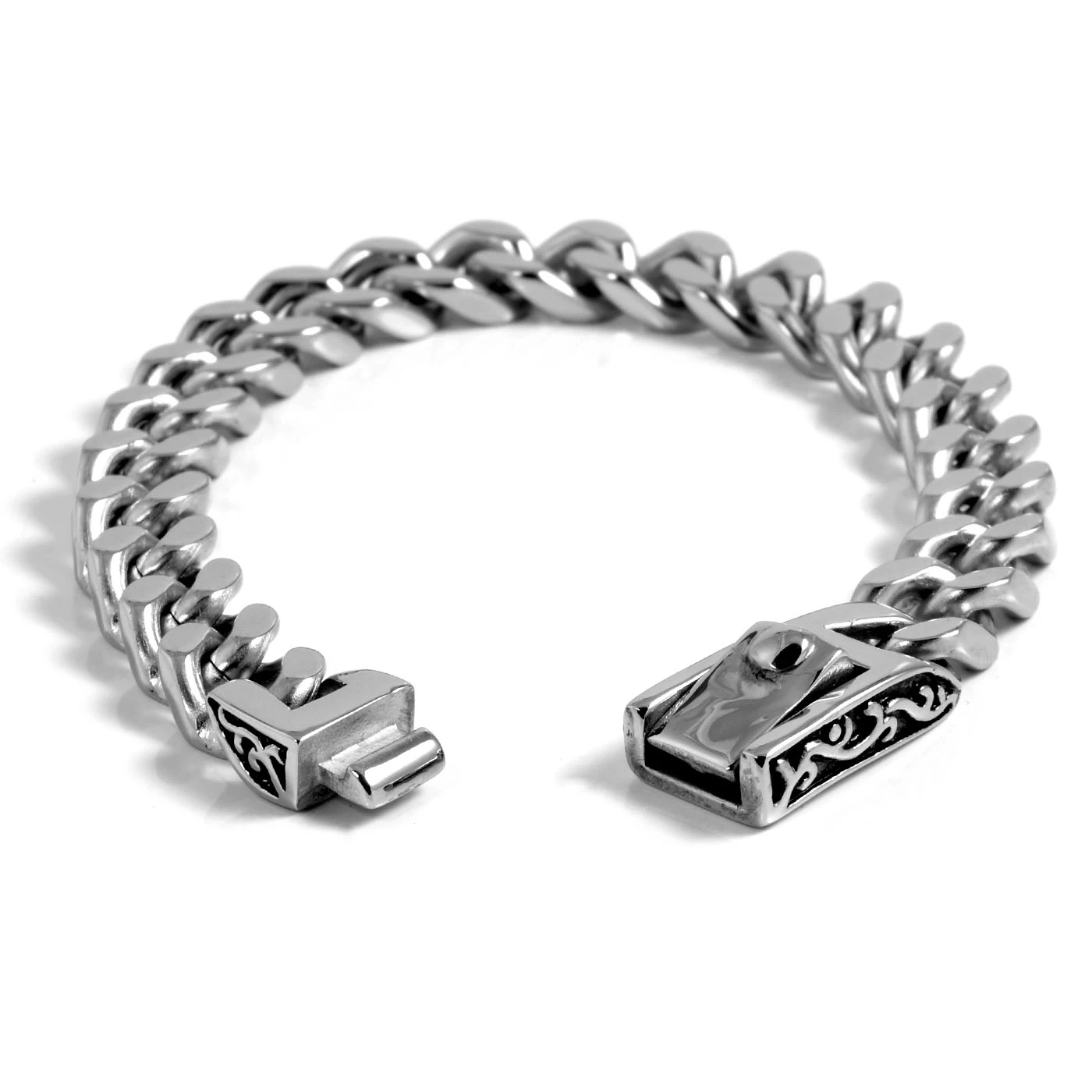 Solid Silver-Tone Stainless Steel Curb Chain Bracelet - Image 2