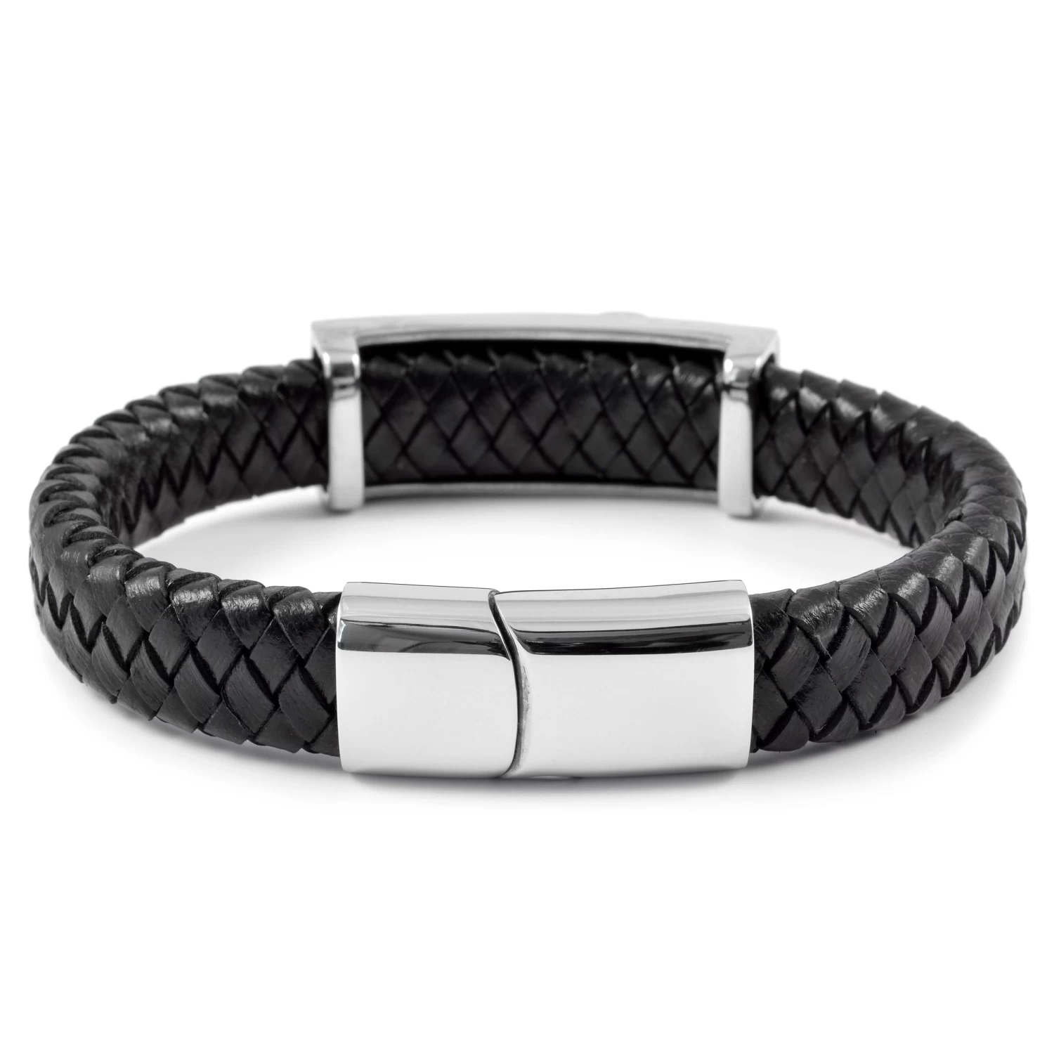 Black Braided Leather & Stainless Steel Anchor Bracelet - Image 2