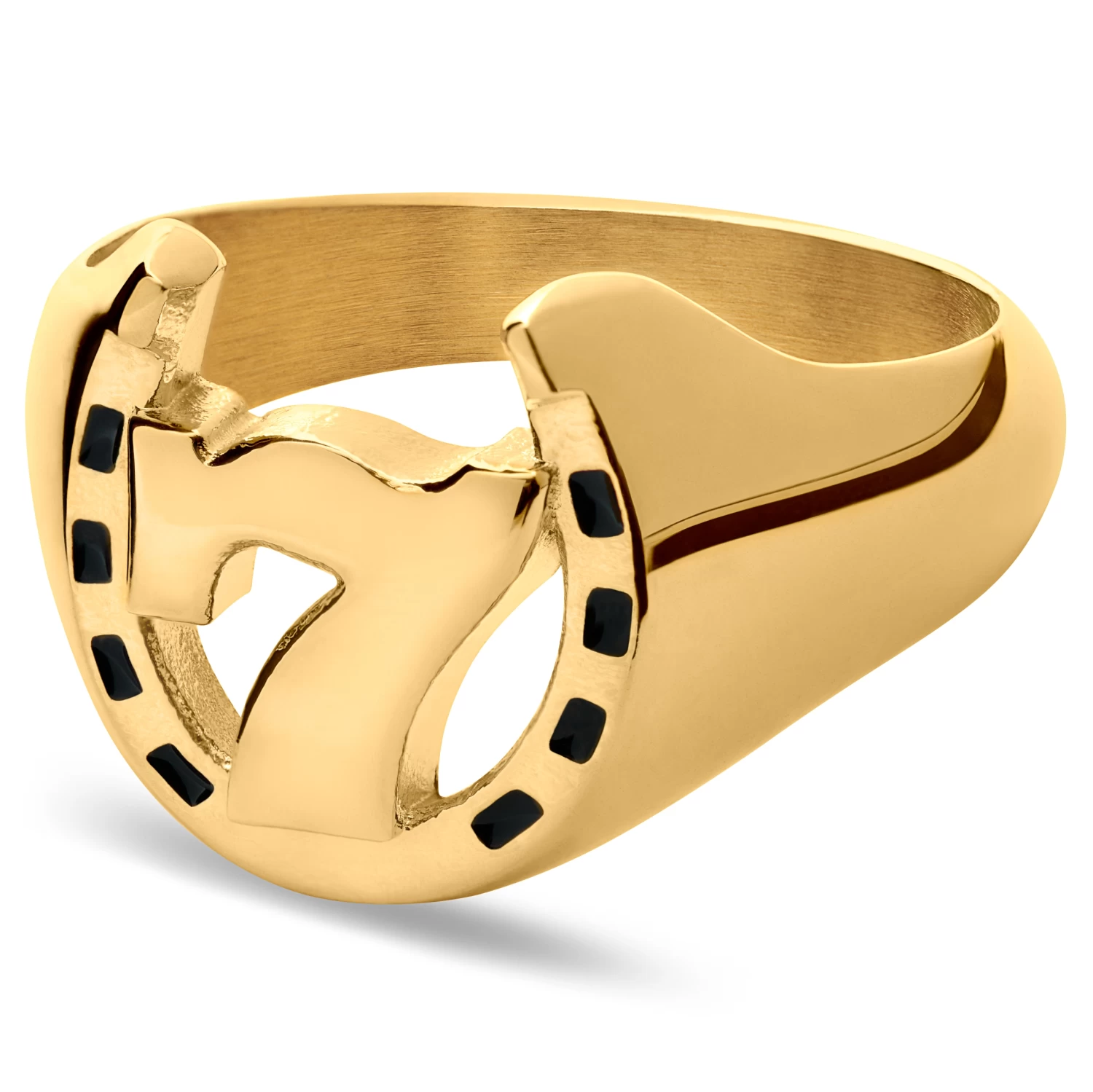 Ace | Gold-Tone Lucky 7 & Horseshoe Signet Ring