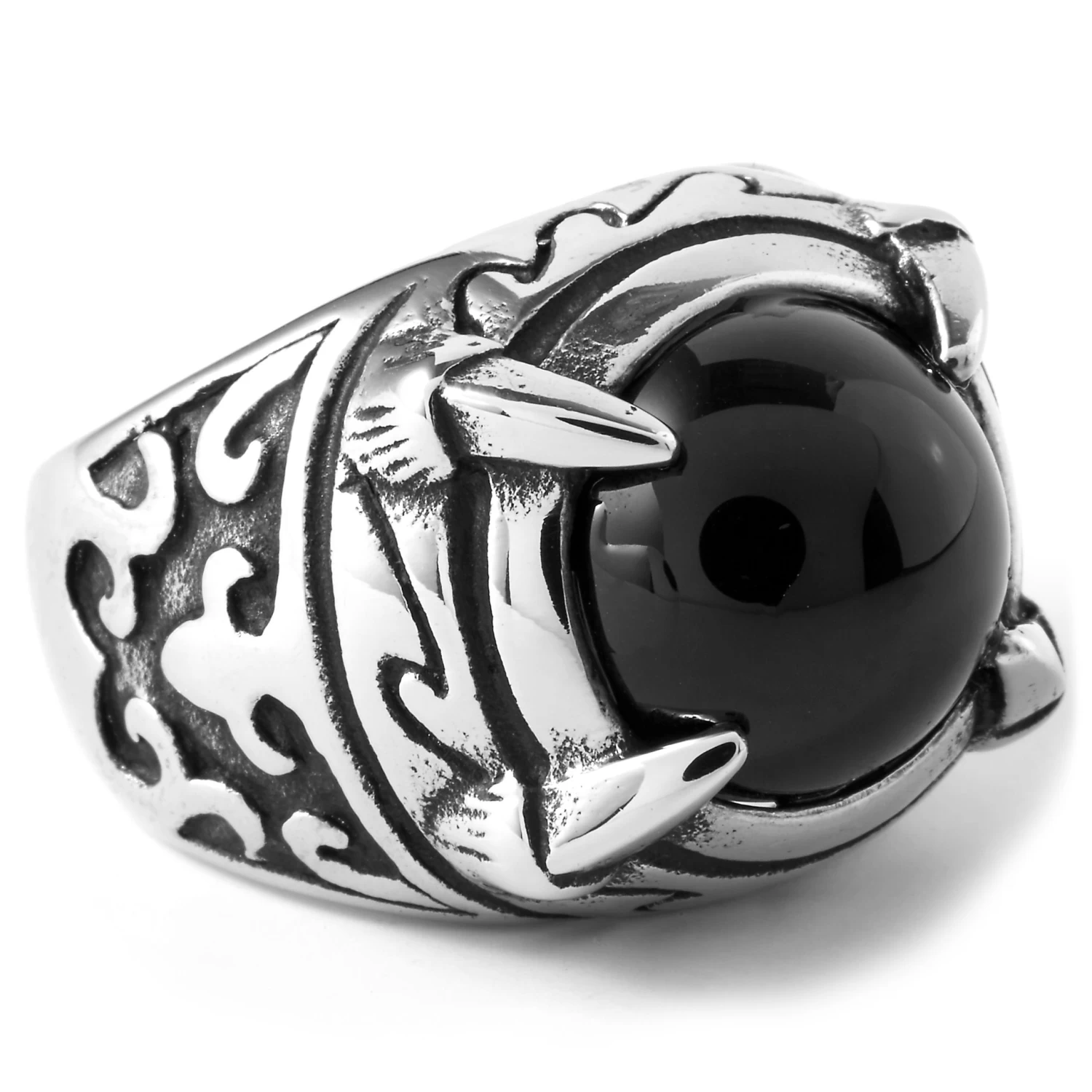Silver-Tone & Black Onyx Orb Ring - Image 3