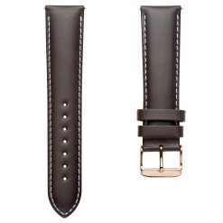 Brown 7/8" (22 Mm) Leather Watch Strap With White Stitching & Rose Gold-tone Buckle