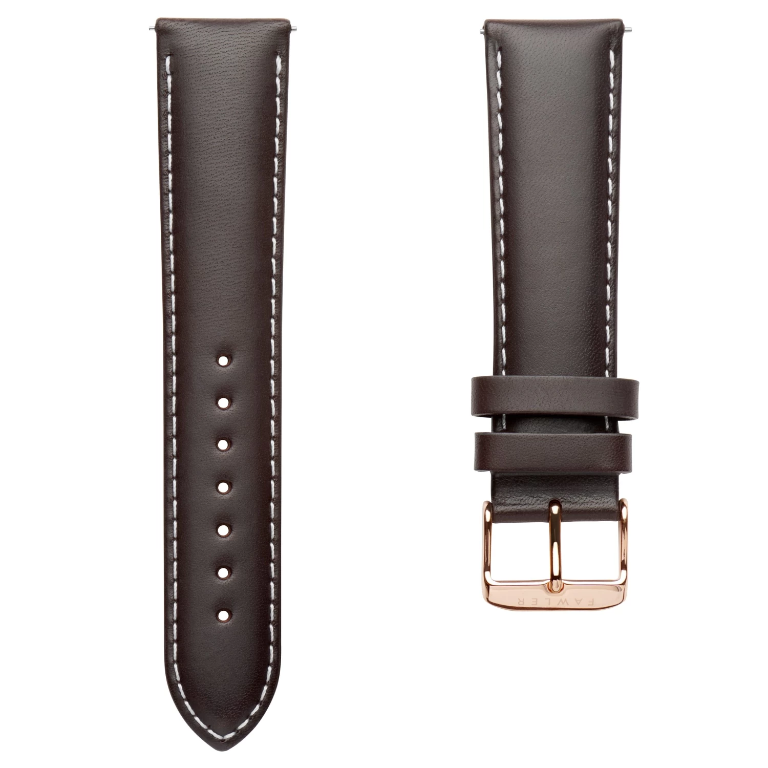 Brown 7/8" (22 Mm) Leather Watch Strap With White Stitching & Rose Gold-tone Buckle