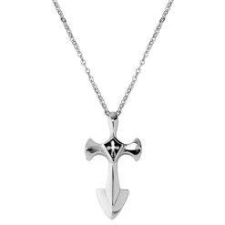Silver-Tone Stainless Steel Cross Sword Cable Chain Necklace