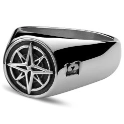Atlas | Silver-Tone Stainless Steel North Star Signet Ring