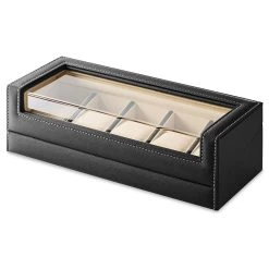 5 Slot Black Leather Watch Box