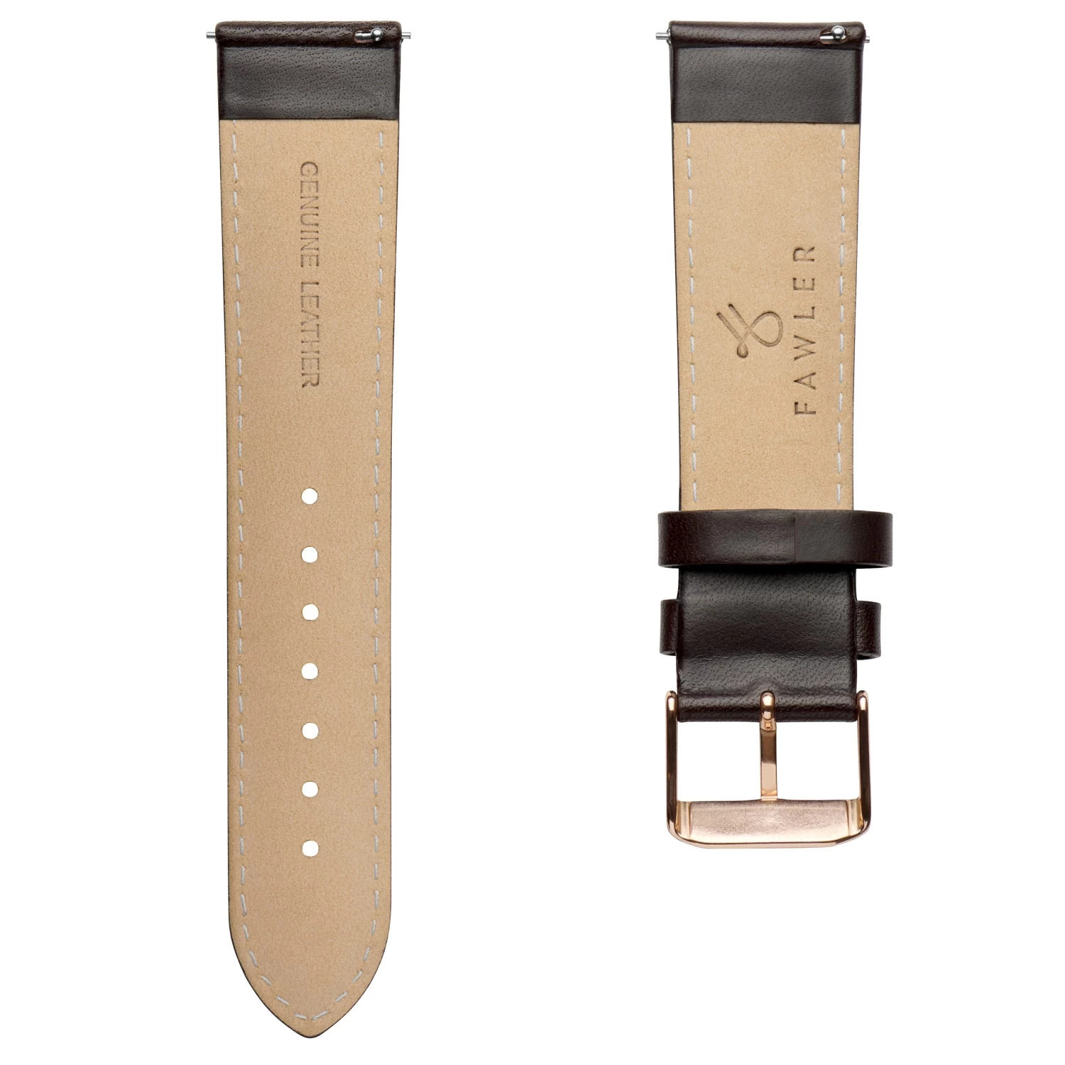 Brown 7/8" (22 Mm) Leather Watch Strap With White Stitching & Rose Gold-tone Buckle - Image 3