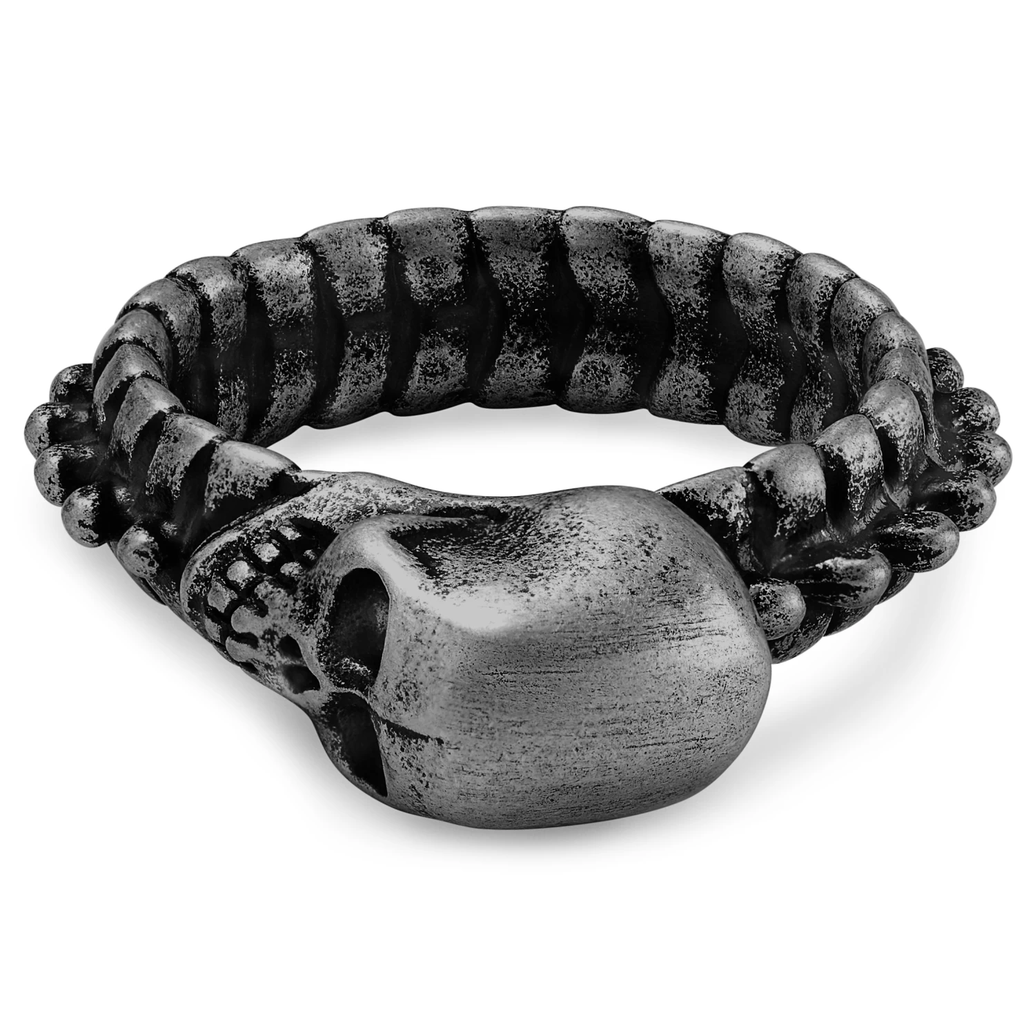 Aspero | Gray Stainless Steel Skull And Spine Ring - Image 2