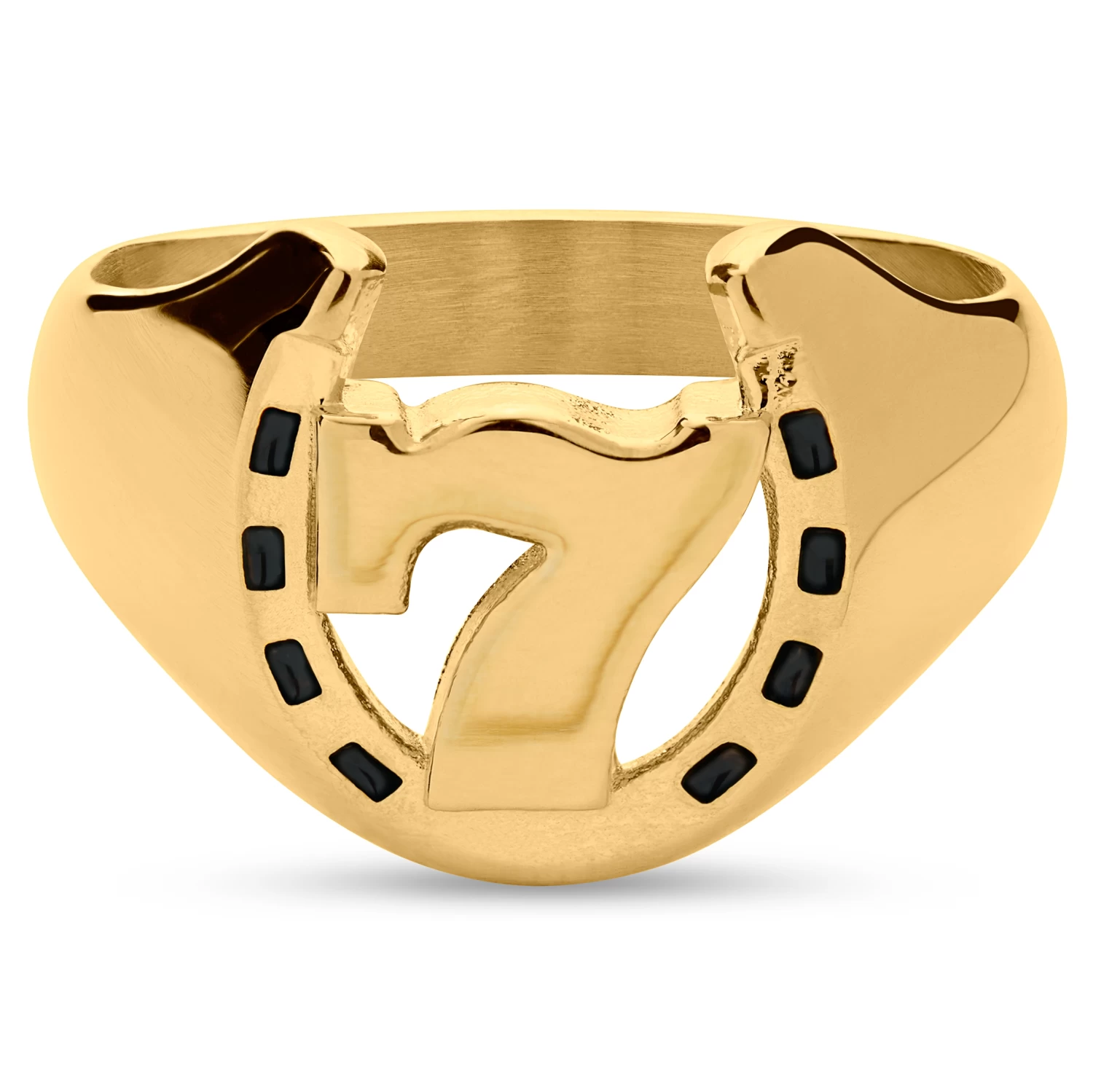 Ace | Gold-Tone Lucky 7 & Horseshoe Signet Ring - Image 5
