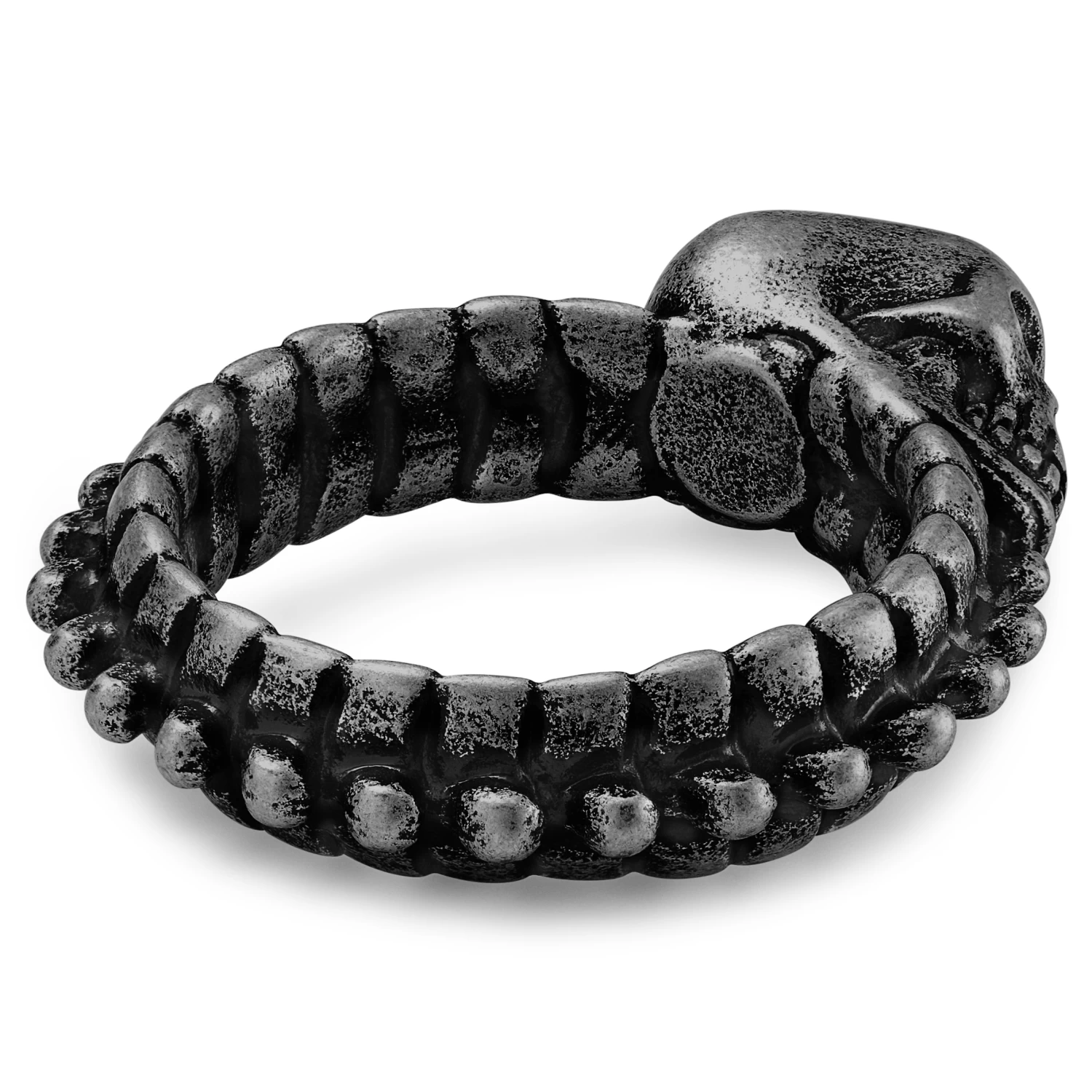 Aspero | Gray Stainless Steel Skull And Spine Ring - Image 3