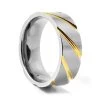 8 Mm Silver- & Gold-Tone Diagonal Grooves Titanium Ring