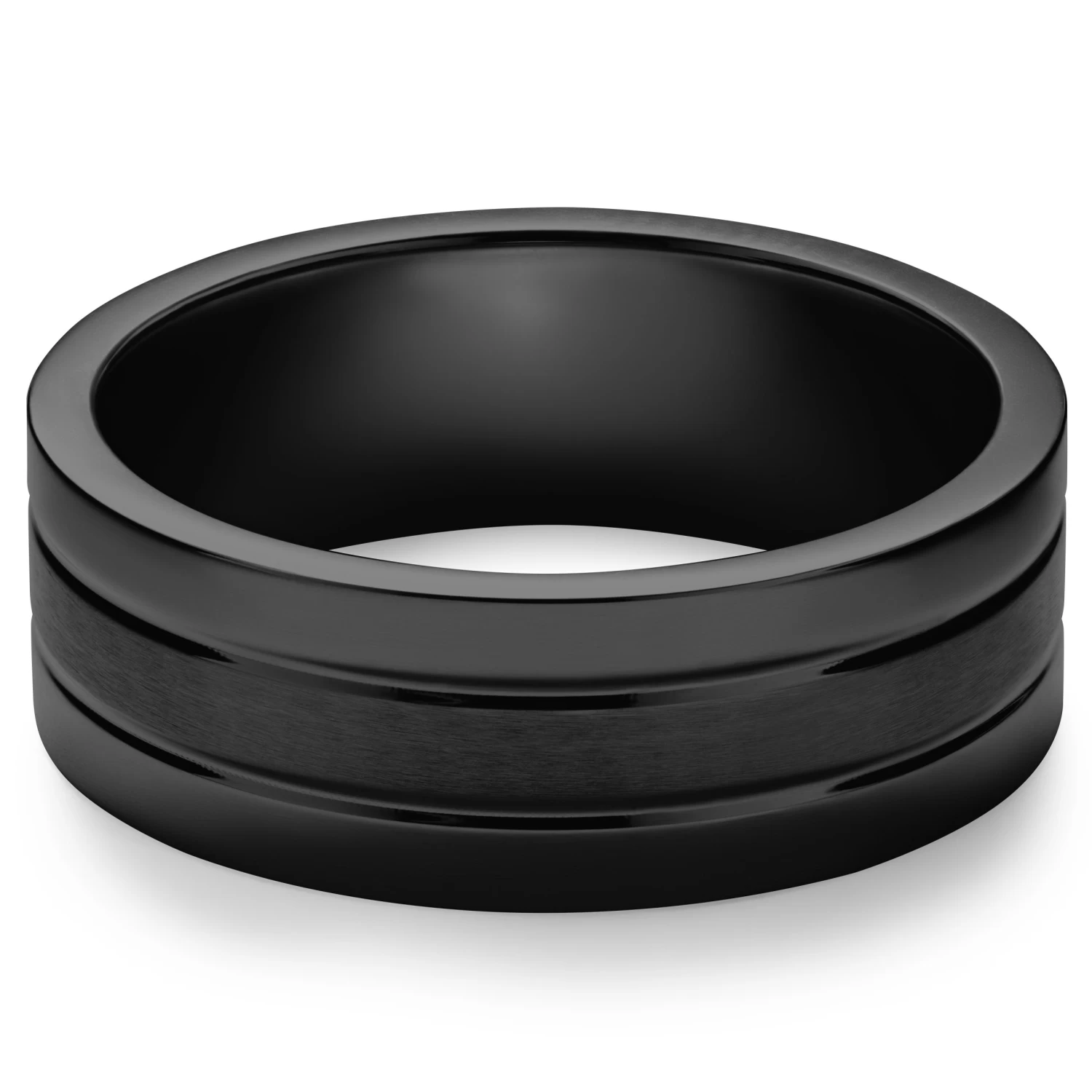 Ferrum | 8 Mm Brushed & Polished Black Stainless Steel Double Grooved Ring - Image 4