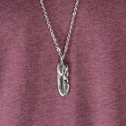 Silver-Tone Stainless Steel Feather Cable Chain Necklace - Image 4