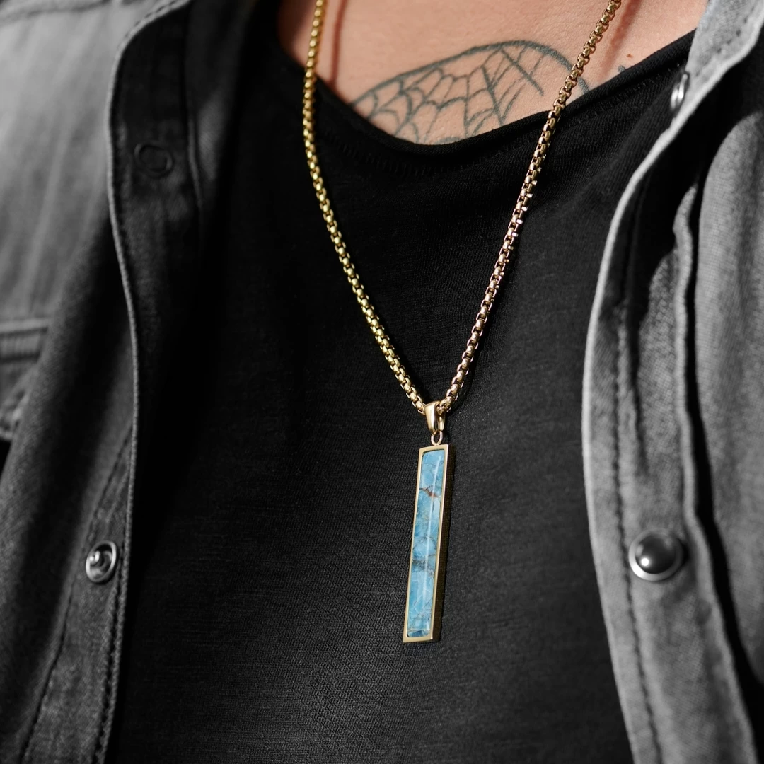 Orisun | Gold-Tone Larimar Stone Line Pendant Necklace - Image 2