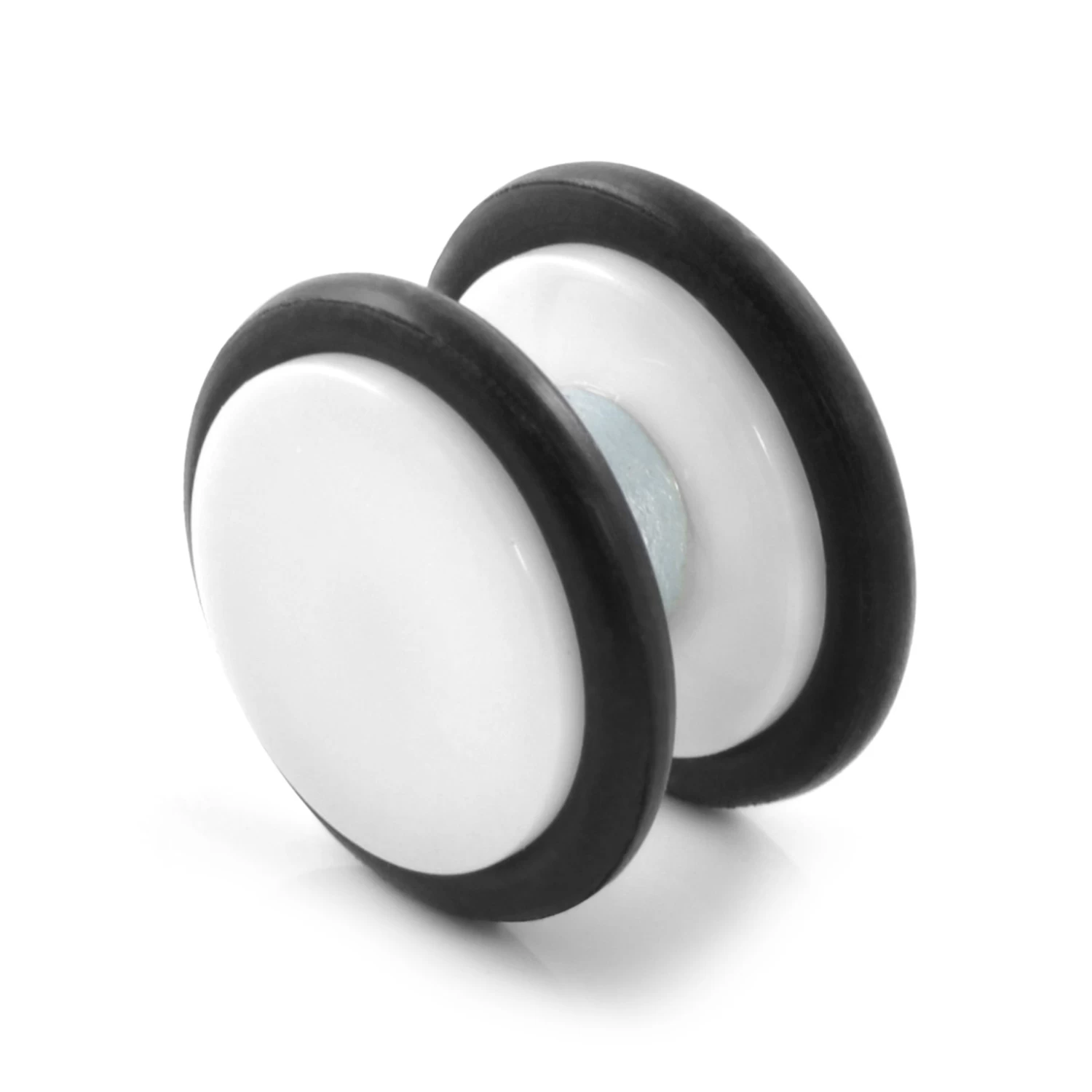 10 Mm White Acrylic & Black Rubber Magnetic Earring