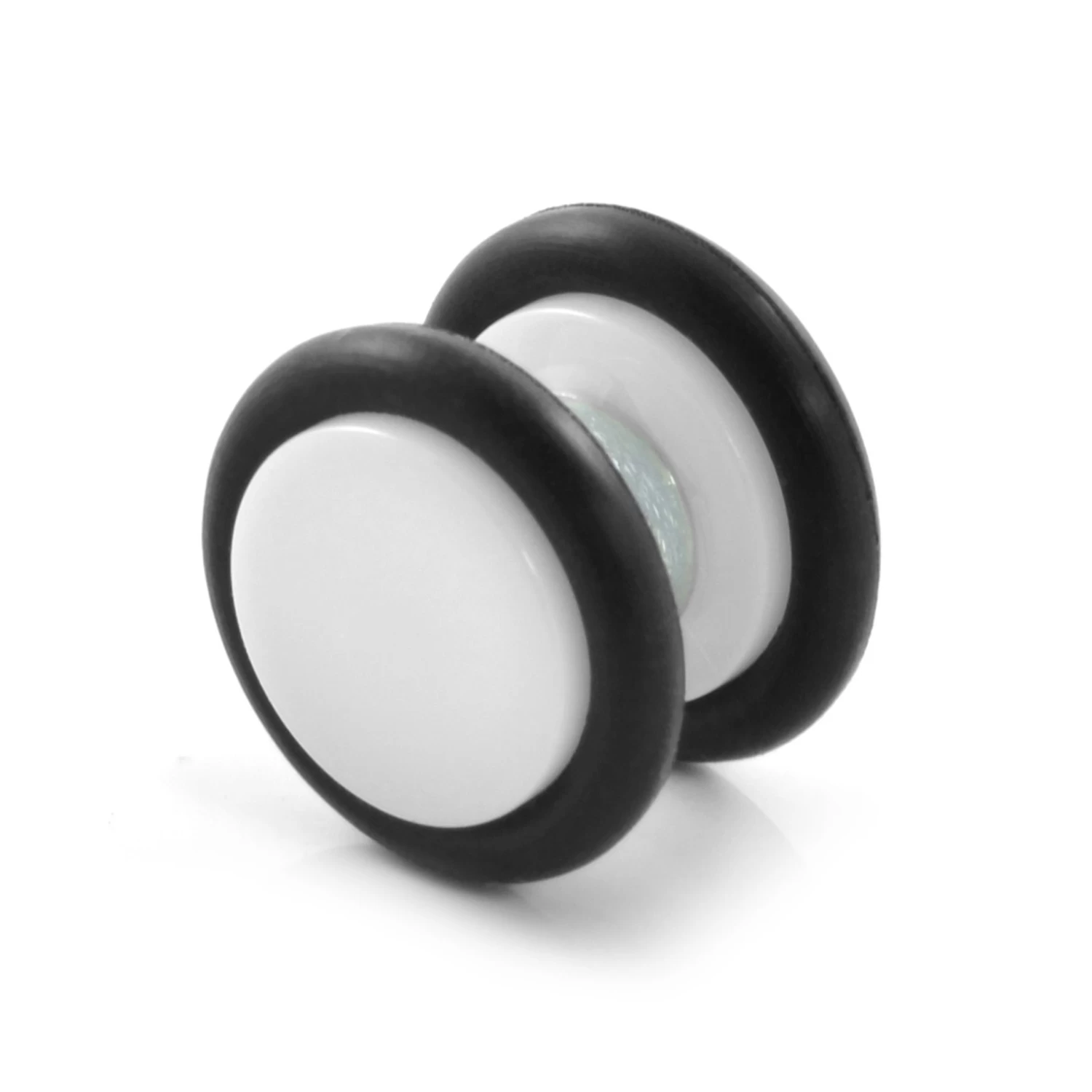 8 Mm White Acrylic & Black Rubber Magnetic Earring
