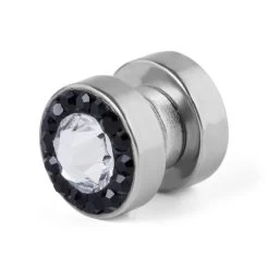 8 Mm Black & Clear Crystal Magnetic Earring