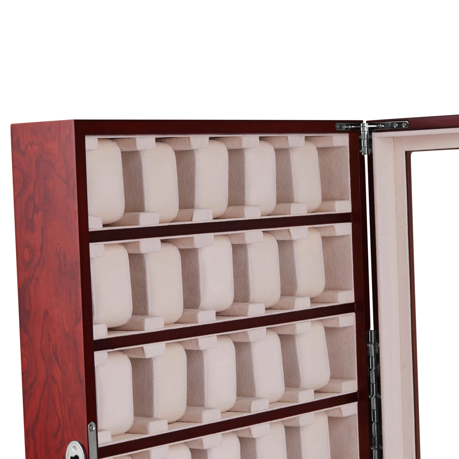 Lockable Bubinga Wood Velvet-Lined Watch Cabinet - 30 Watches - Image 9