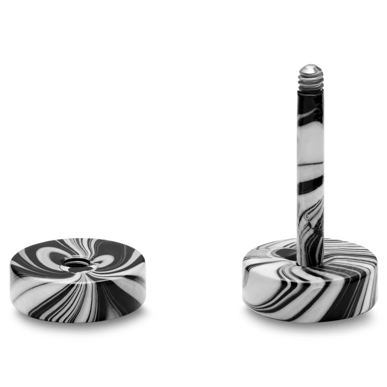 Satago | 1/4" (6 Mm) Black & White Stainless Steel Faux Plug Stud Earring - Image 2