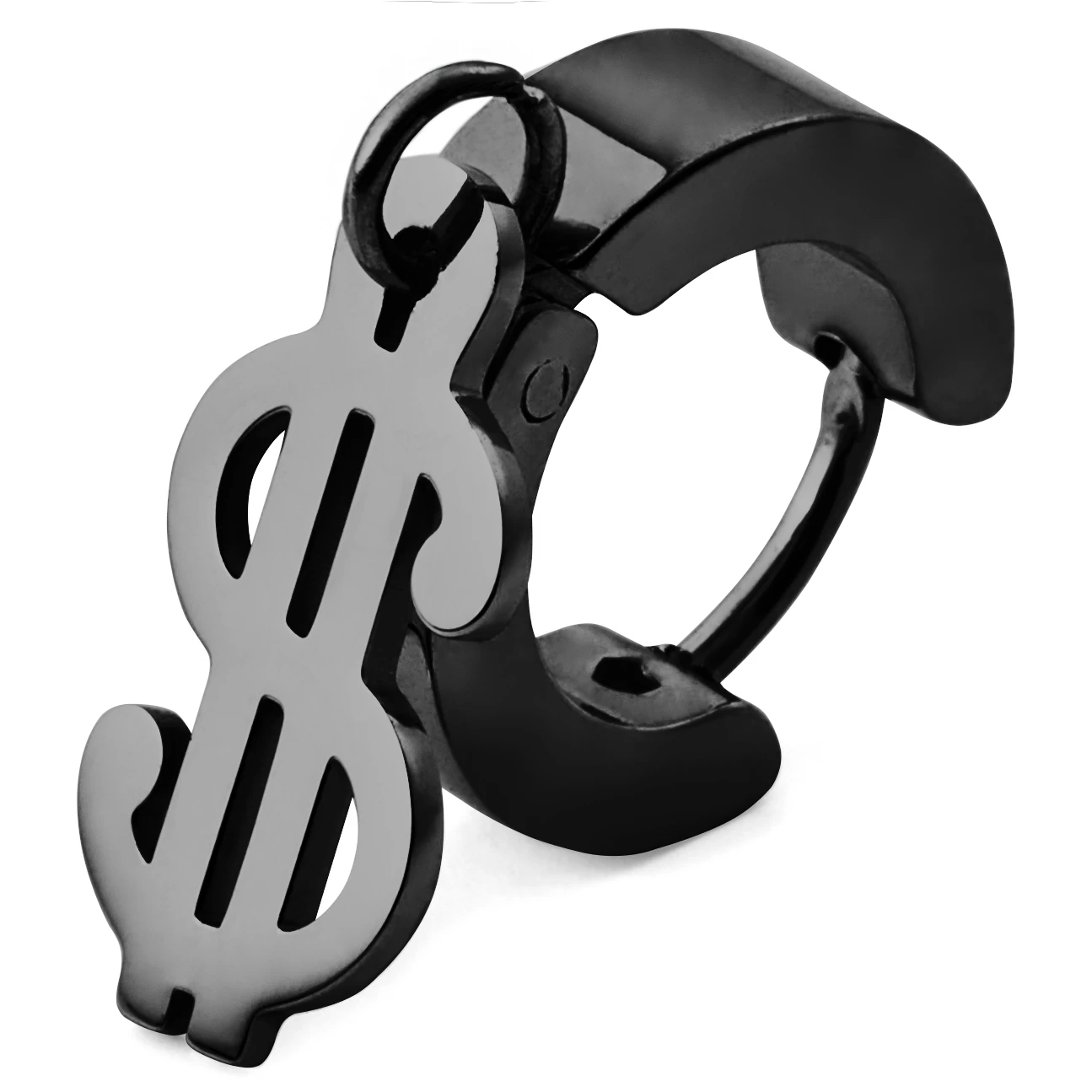 Floyd | Black Stainless Steel Dollar Hoop Earring - Image 3