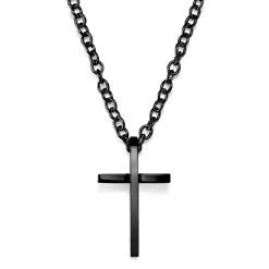 Black Stainless Steel With Bend Cross Cable Chain Necklace