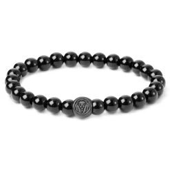 Black Onyx And Stainless Steel Bead Bracelet