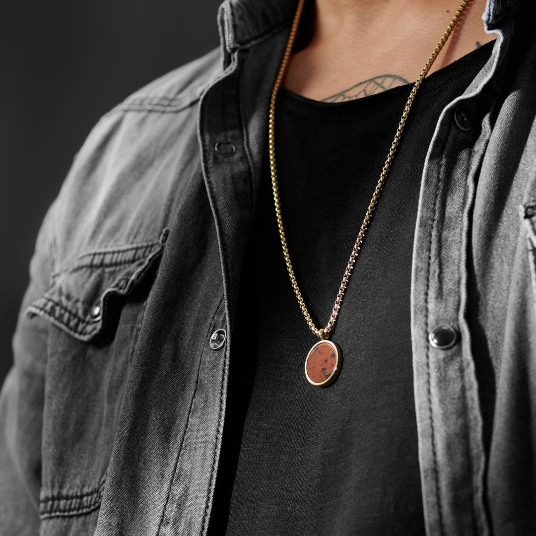 Orisun | Gold-Tone & Mahogany Obsidian Circle Box Chain Necklace - Image 2