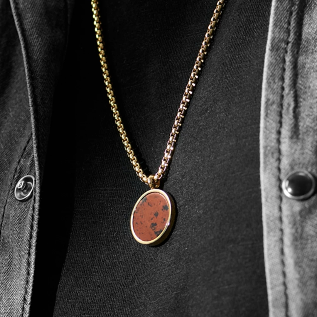 Orisun | Gold-Tone & Mahogany Obsidian Circle Box Chain Necklace - Image 11