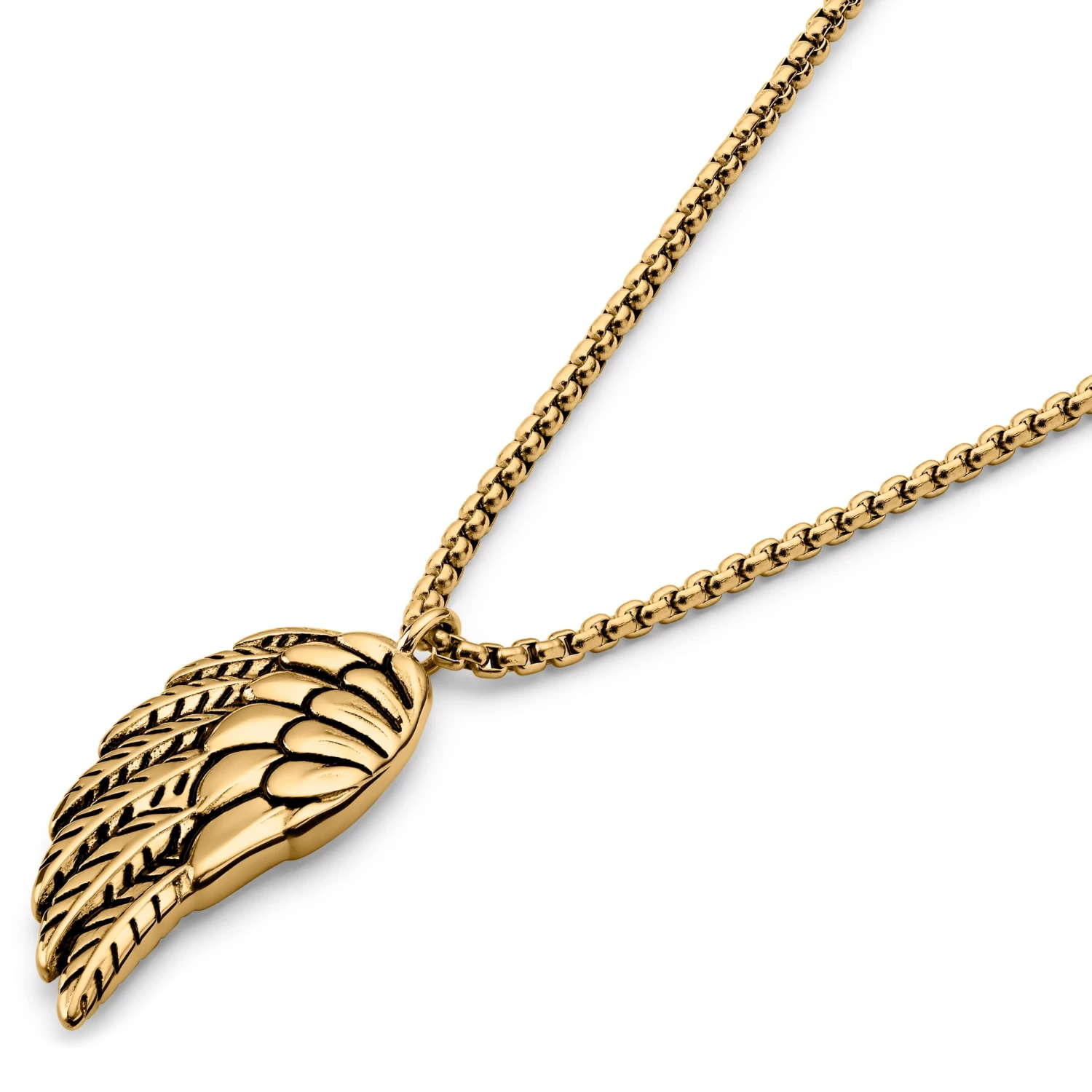 Egan | Gold-Tone Feather Wing Box Chain Necklace - Image 4