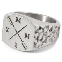 Silver-Tone Stainless Steel Crossed Oars Symbol Signet Ring