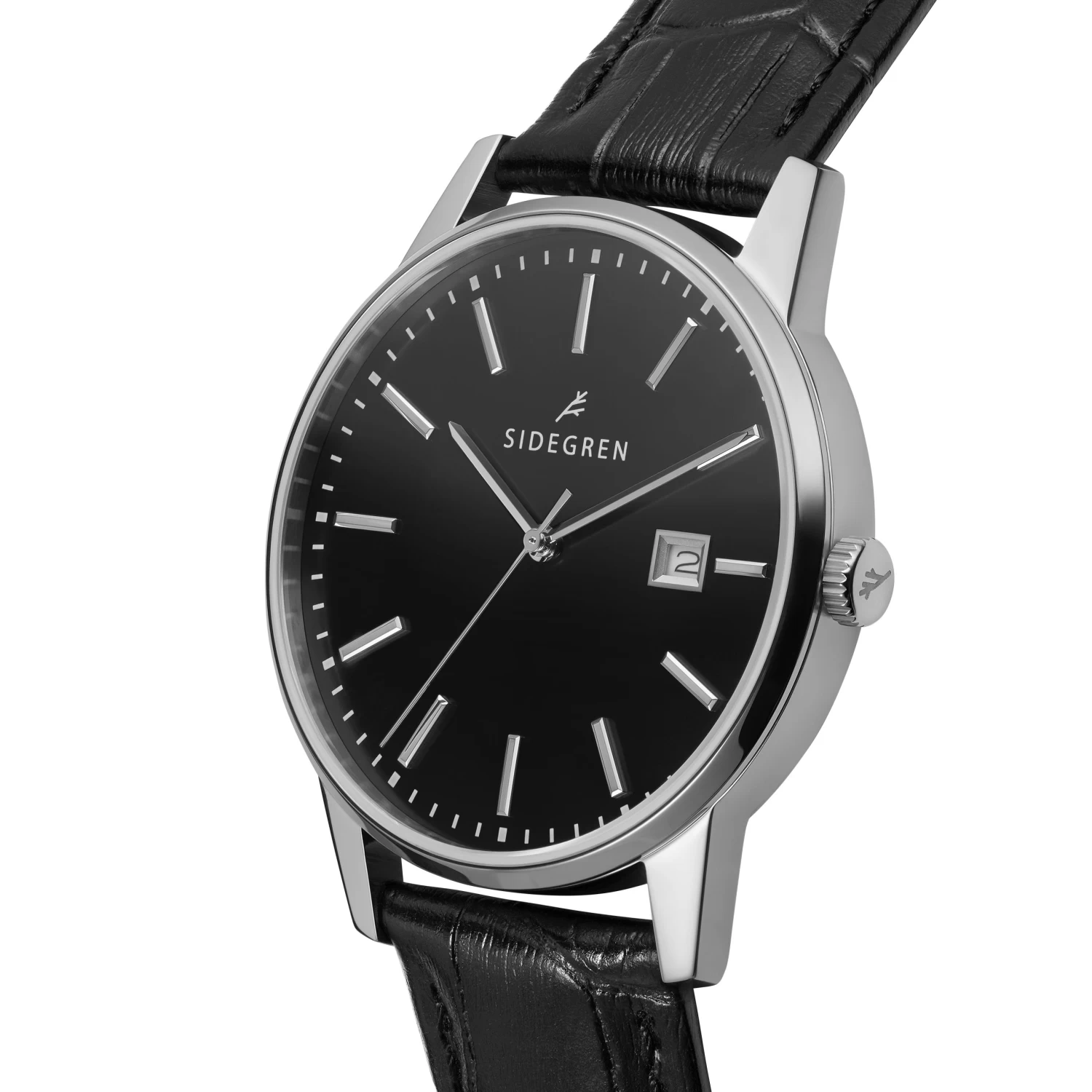 Patriarch | Silver-Tone Dress Watch With Black Dial & Black Leather Strap - Image 2