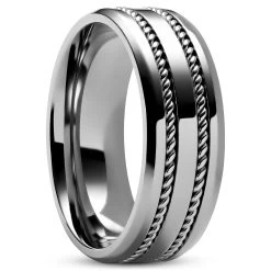Aesop | 8 Mm Silver-Tone Titanium With Double Wire Details Ring