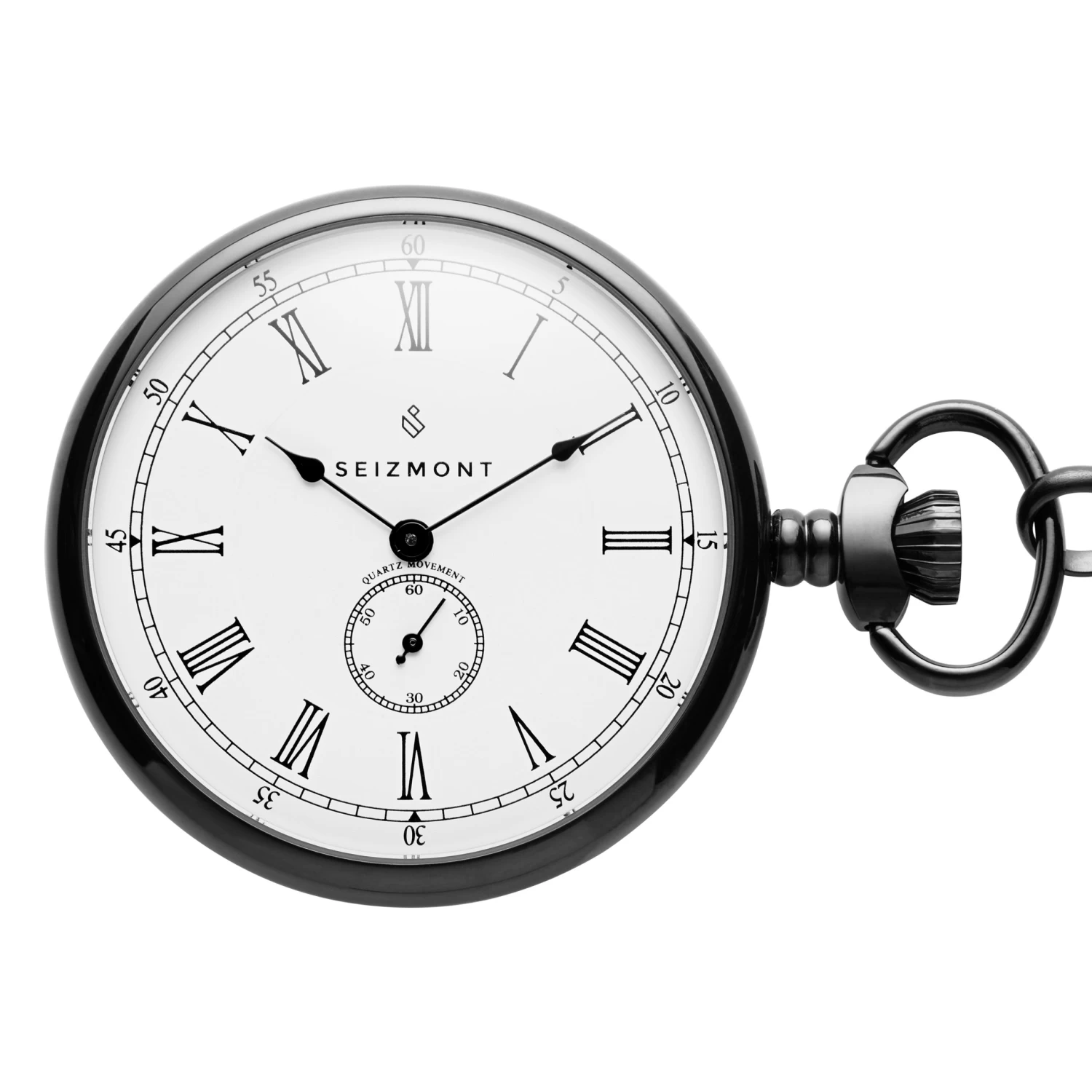 Time Keeper | Black Stainless Steel Pocket Watch With White Dial - Image 2
