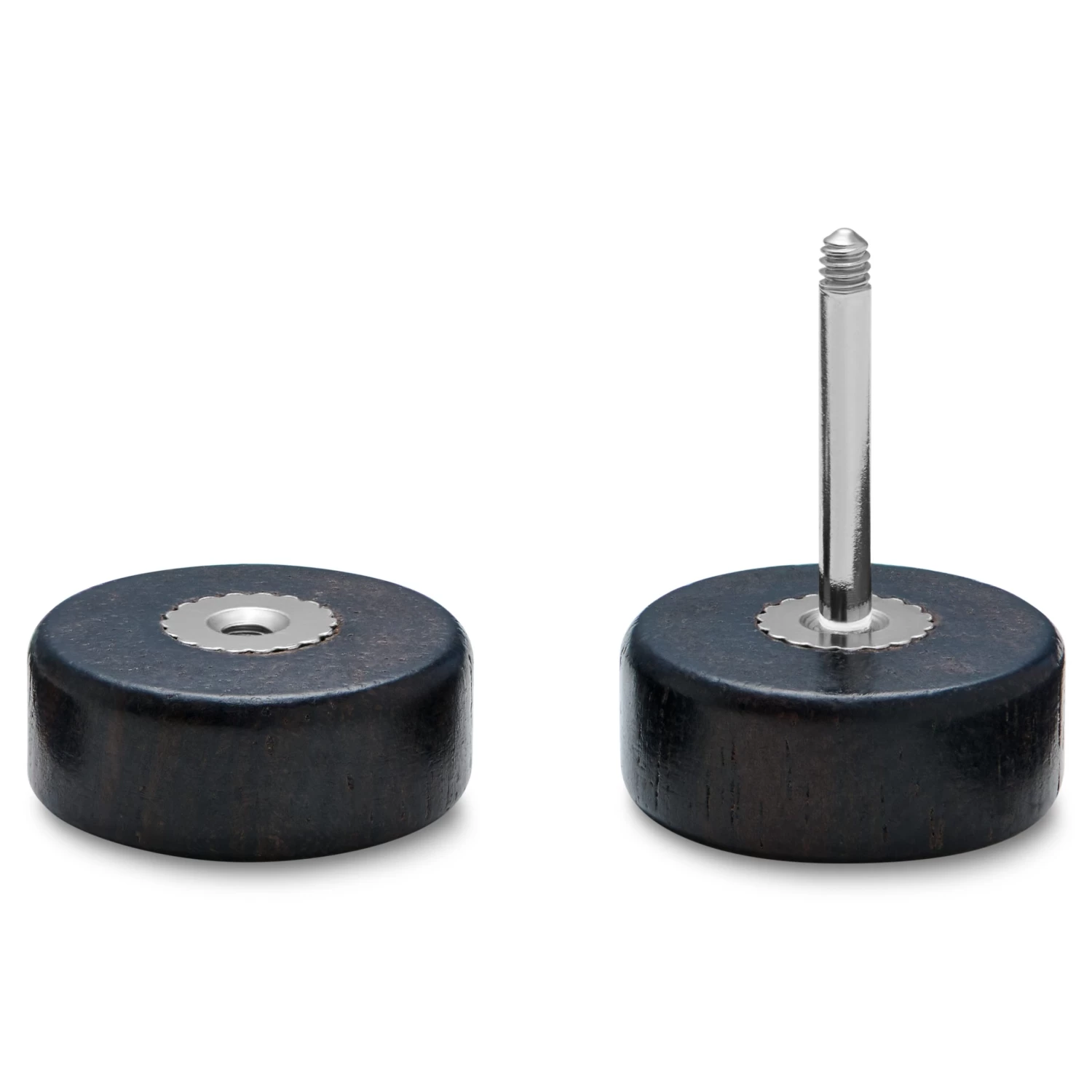 Satago | 3/8" (10 Mm) Dark Oak & Stainless Steel Faux Plug Stud Earring - Image 2