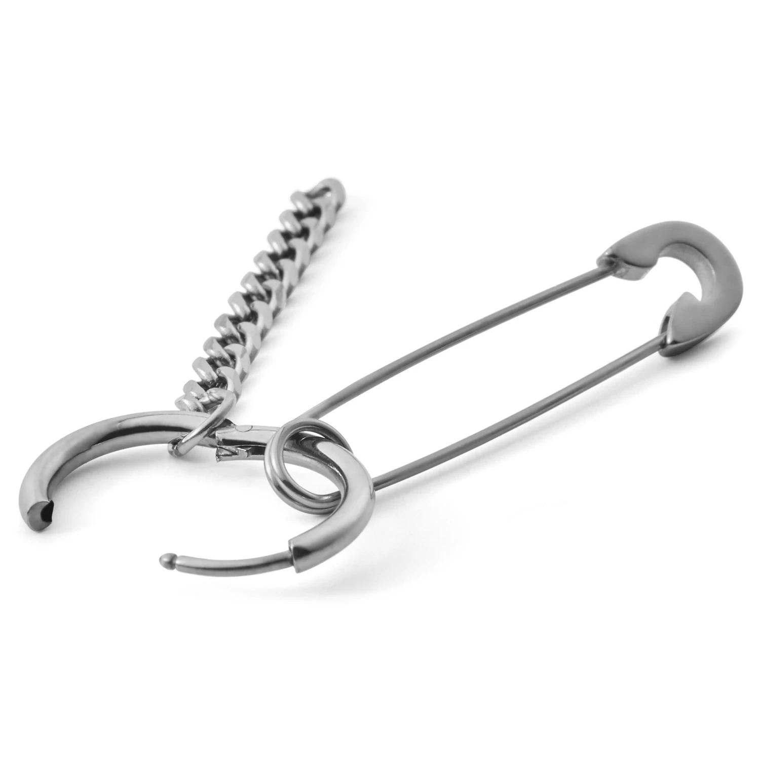 Floyd | Silver-Tone Stainless Steel Safety Pin Hoop Earring - Image 3