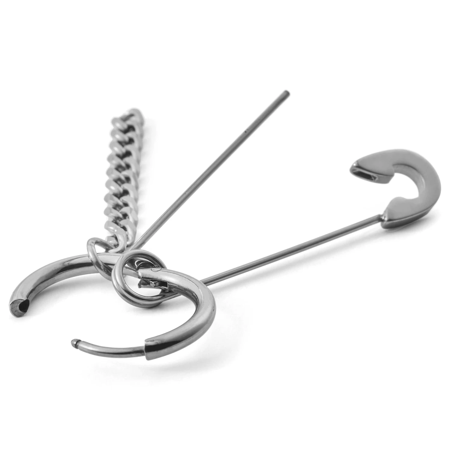 Floyd | Silver-Tone Stainless Steel Safety Pin Hoop Earring - Image 4