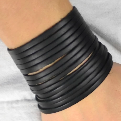 Black Leather Adjustable Wide Wrap Cuff Bracelet - Image 4