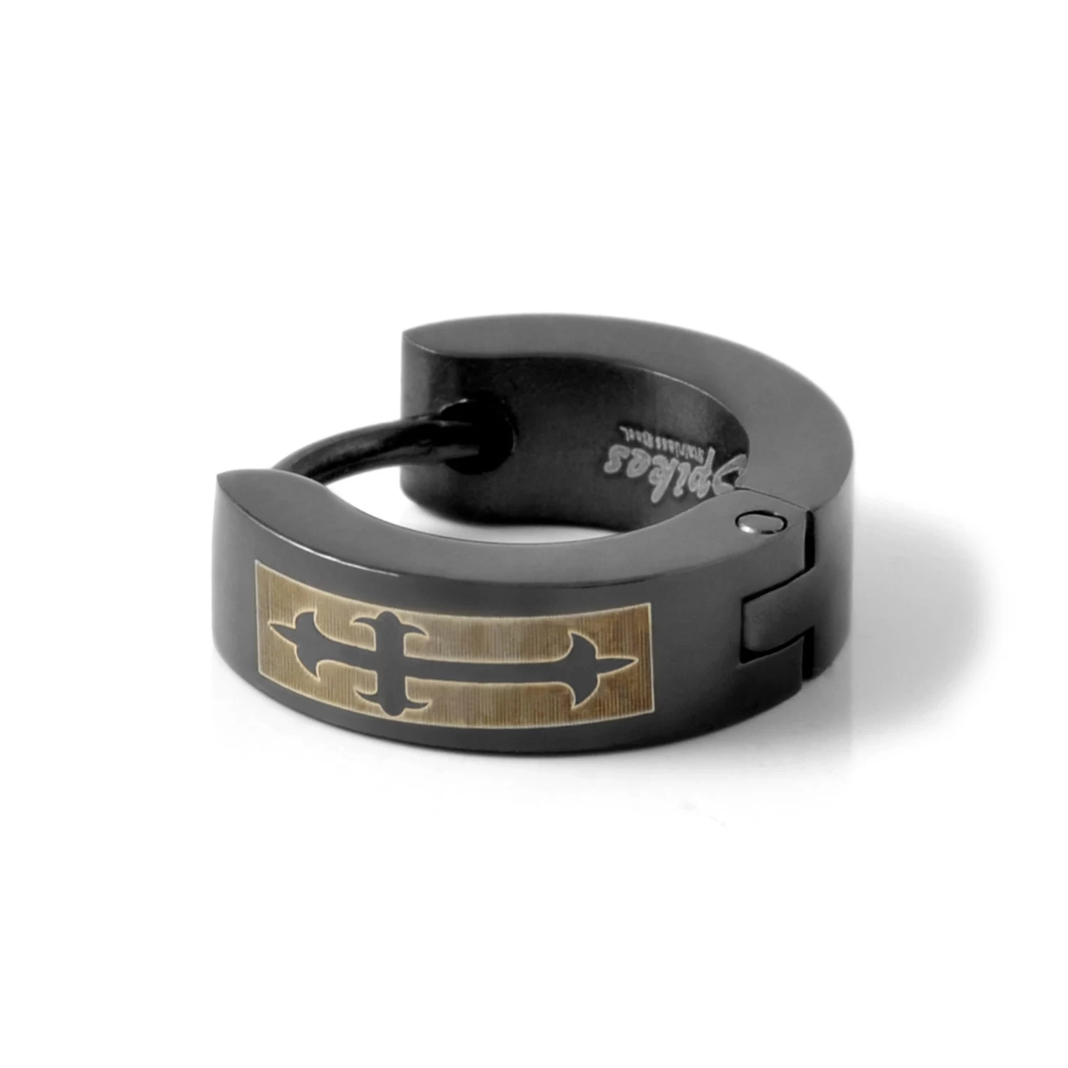 Sentio | Round Matte Black Surgical Steel Cross Earring