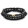 Lava Rock, Onyx, Coconut, And Gold-Tone Steel Bracelet Set