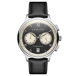 Cicero | Silver-Tone With Black Dial Vintage Chronograph Black Leather Watch